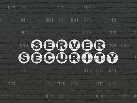 Safety concept: Painted white text Server Security on Black Brick wall background with Binary Code