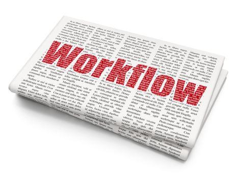 Business concept: Pixelated red text Workflow on Newspaper background, 3D rendering