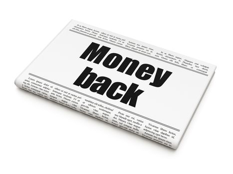 Finance concept: newspaper headline Money Back on White background, 3D rendering