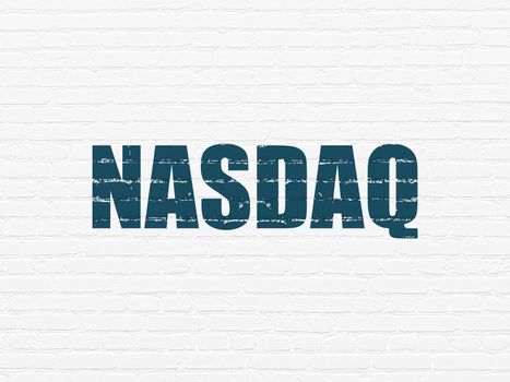 Stock market indexes concept: Painted blue text NASDAQ on White Brick wall background