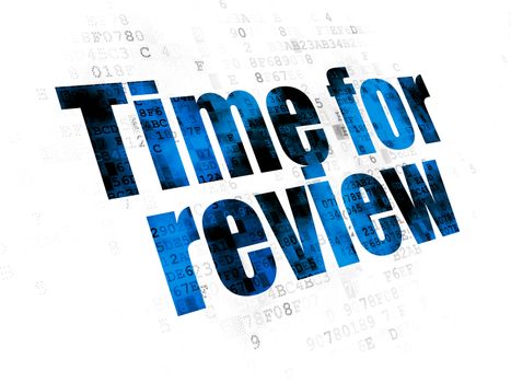 Time concept: Pixelated blue text Time for Review on Digital background