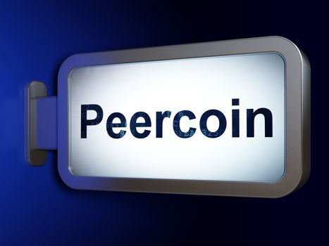 Blockchain concept: Peercoin on advertising billboard background, 3D rendering