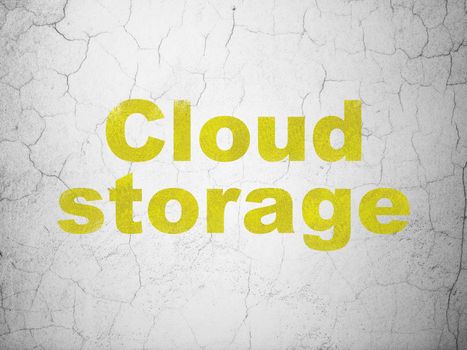 Cloud technology concept: Yellow Cloud Storage on textured concrete wall background