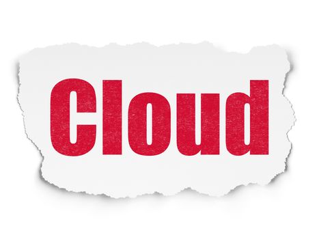 Cloud networking concept: Painted red text Cloud on Torn Paper background with  Tag Cloud