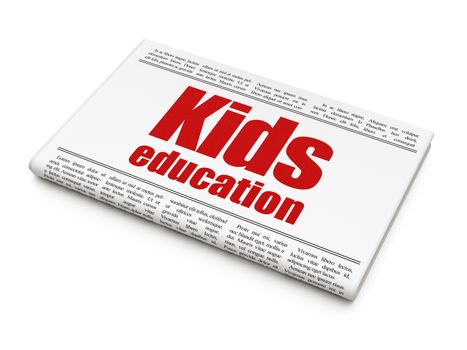 Studying concept: newspaper headline Kids Education on White background, 3D rendering