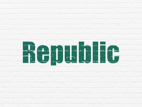 Politics concept: Painted green text Republic on White Brick wall background