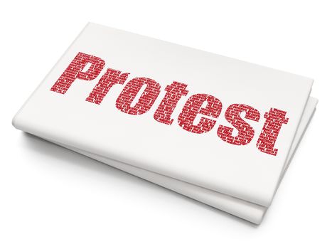 Political concept: Pixelated red text Protest on Blank Newspaper background, 3D rendering