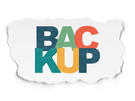 Database concept: Painted multicolor text Backup on Torn Paper background