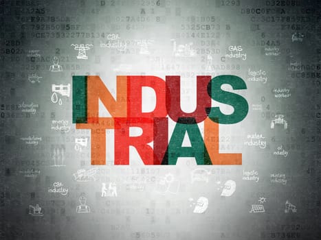 Manufacuring concept: Painted multicolor text Industrial on Digital Data Paper background with  Hand Drawn Industry Icons