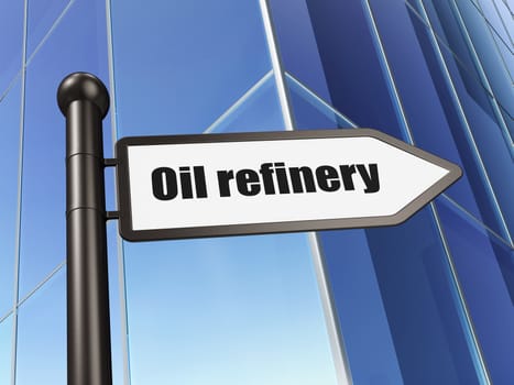 Manufacuring concept: sign Oil Refinery on Building background, 3D rendering