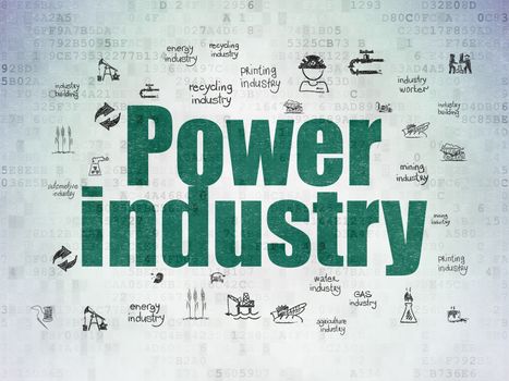 Industry concept: Painted green text Power Industry on Digital Data Paper background with  Hand Drawn Industry Icons