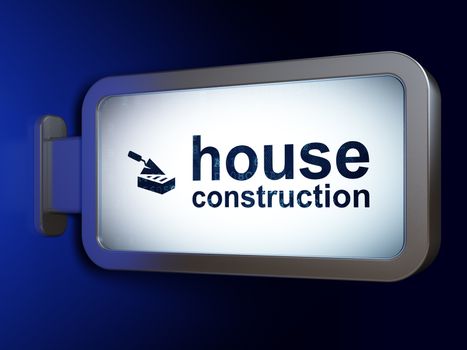 Constructing concept: House Construction and Brick Wall on advertising billboard background, 3D rendering