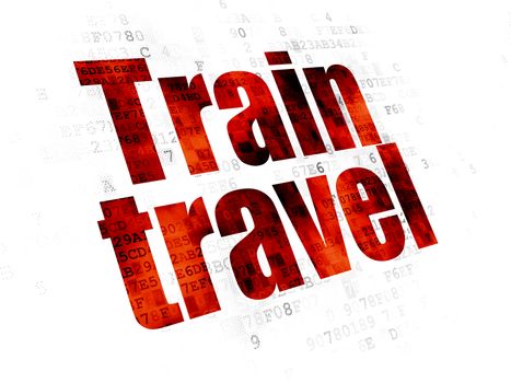 Vacation concept: Pixelated red text Train Travel on Digital background