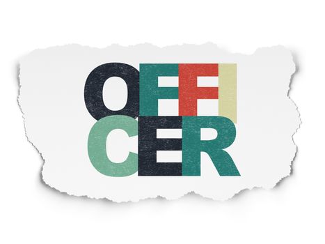 Law concept: Painted multicolor text Officer on Torn Paper background