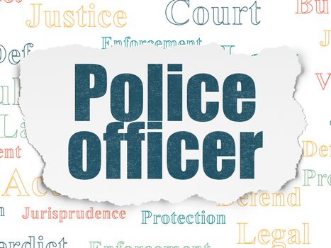 Law concept: Painted blue text Police Officer on Torn Paper background with  Tag Cloud
