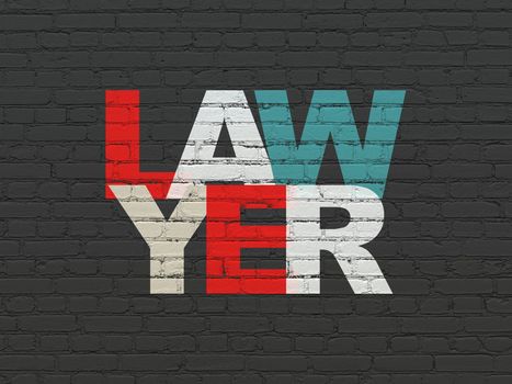 Law concept: Painted multicolor text Lawyer on Black Brick wall background