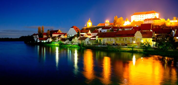 Town of Ptuj and Drava river evening riverfront view, northern Slovenia