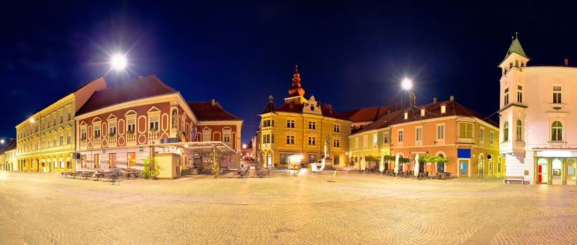 Town of Ptuj historic main square panoramic evening view, northern Slovenia