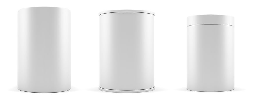 Set of empty white realistic cylinders, podium or banner. 3d illustration