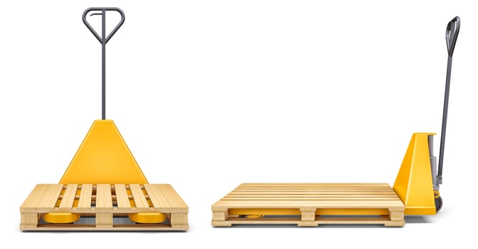 Set of Pallet Jacks on White Background. 3d illustration