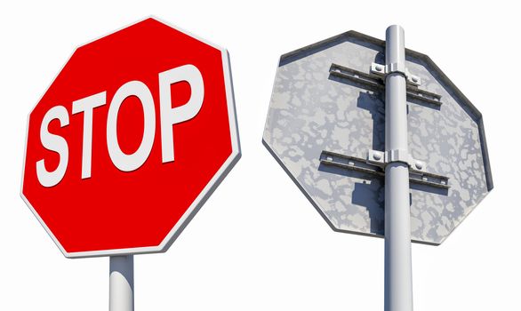 Stop road sign, isolated on white background. 3d illustration