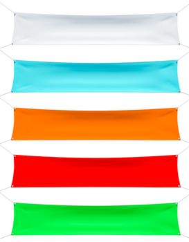 Set of textile banners with folds. Empty template. 3d illustration