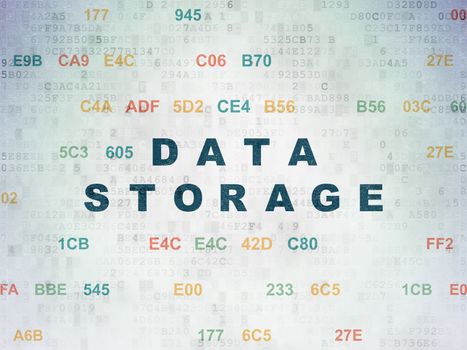 Information concept: Painted blue text Data Storage on Digital Data Paper background with Hexadecimal Code