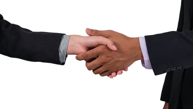 Businessman And Businesswoman Shaking Hands over white background