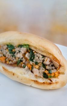 Vietnamese Sandwich with minced pork , carrot and spring onion  (Banh Mi)