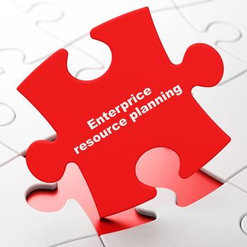 Business concept: Enterprice Resource Planning on Red puzzle pieces background, 3D rendering