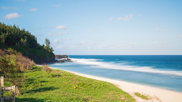 beautiful sandy beach and blue indian ocean,Gris Gris tropical beach, cape on South of Mauritius,used nd filter for long exposure.