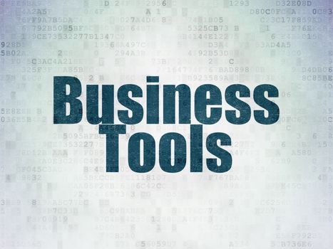 Business concept: Painted blue word Business Tools on Digital Data Paper background