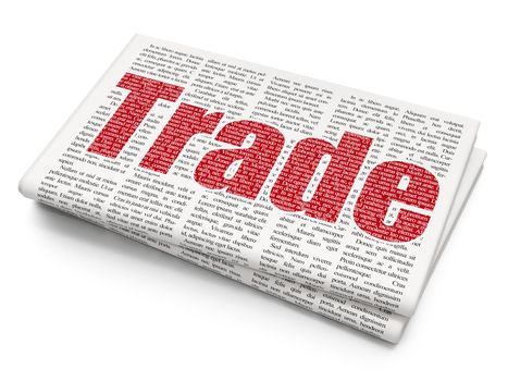 Business concept: Pixelated red text Trade on Newspaper background, 3D rendering