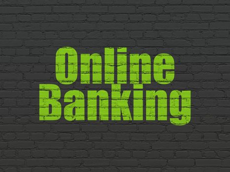 Business concept: Painted green text Online Banking on Black Brick wall background