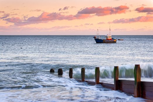 SELSEY BILL, WEST SUSSEX/UK - JANUARY 1 : Fising Boat Moored off Selsey Bill in West Sussex on January 1, 2013