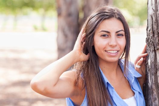 Beautiful Young Ethnic Woman Portrait Outside.