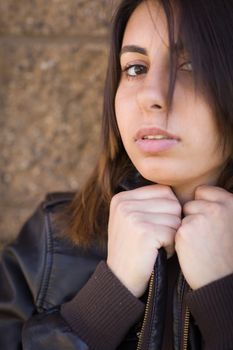 Beautiful Meloncholy Mixed Race Young Woman Portrait Outside.