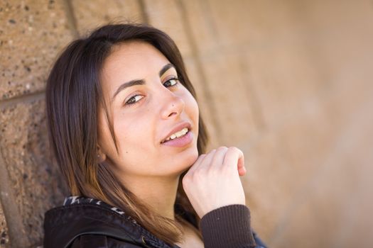 Beautiful Happy Mixed Race Young Woman Portrait Outside.