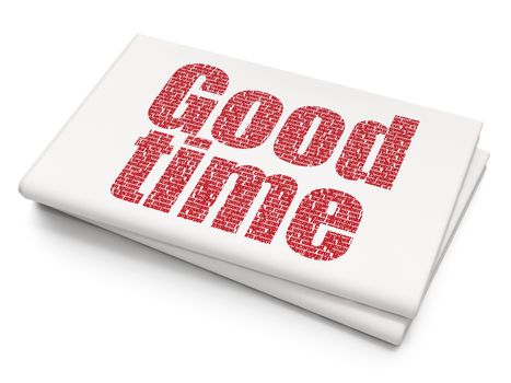 Time concept: Pixelated red text Good Time on Blank Newspaper background, 3D rendering