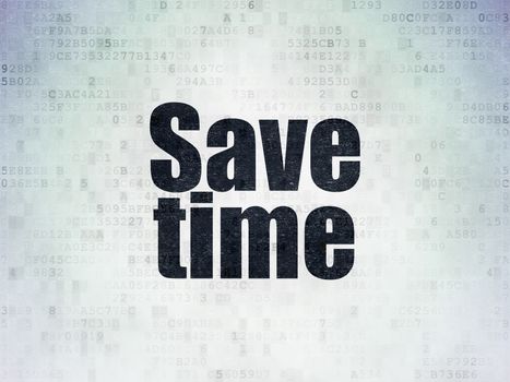 Time concept: Painted black word Save Time on Digital Data Paper background