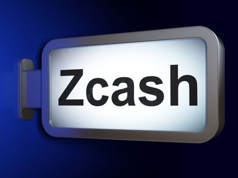 Cryptocurrency concept: Zcash on advertising billboard background, 3D rendering