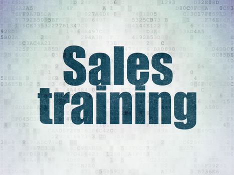 Advertising concept: Painted blue word Sales Training on Digital Data Paper background