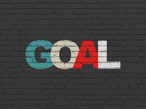 Marketing concept: Painted multicolor text Goal on Black Brick wall background