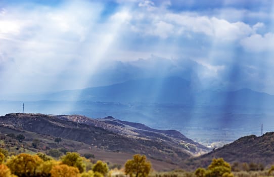 Italian countryside with clouds after a rain storm