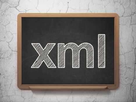 Programming concept: text Xml on Black chalkboard on grunge wall background, 3D rendering