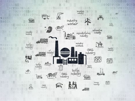 Industry concept: Painted black Oil And Gas Indusry icon on Digital Data Paper background with  Hand Drawn Industry Icons