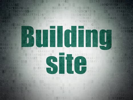 Constructing concept: Painted green word Building Site on Digital Data Paper background