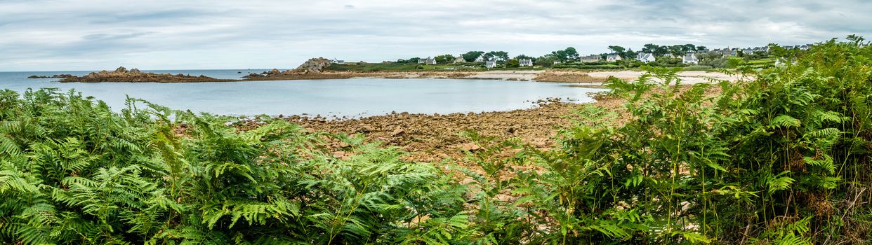 Panorama of a rocky beach in Brittany, France