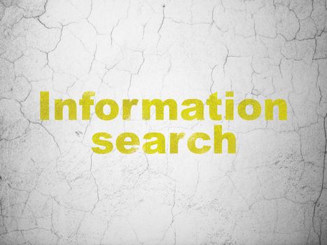 Information concept: Yellow Information Search on textured concrete wall background