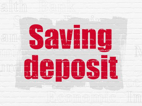 Banking concept: Painted red text Saving Deposit on White Brick wall background with  Tag Cloud